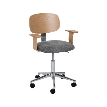 Silla de oficina con ruedas en madera tapizada Gris - Natural 60 x 89 - 101 x 60 cm