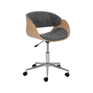Silla de oficina con ruedas en madera tapizada Gris - Natural 59 x 88 - 100 x 64 cm