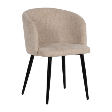 Silla de Comedor Tapizada Crema Patas de Metal Negro 53x77x53 cm