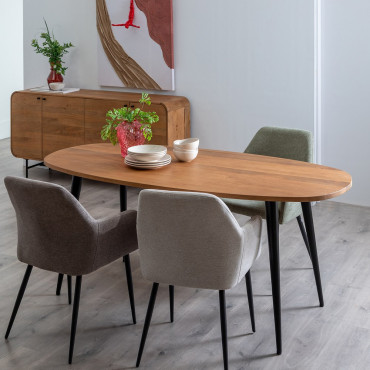Mesa de comedor ovalada Mahón en madera con patas de hierro 180 x 76 x 90 cm