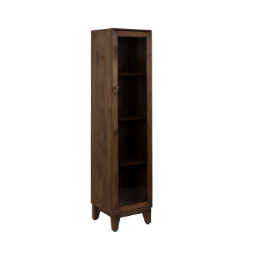 Vitrina estrecha de madera de mango marrón con puerta de cristal 40 x 180 x 40 cm
