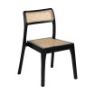 Silla de comedor de madera natural-negro con teka y ratan natural 55x79,5x53 cm