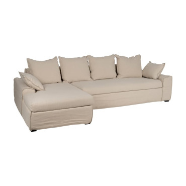 Sofá chaise longue izquierdo crema con tapizado en lino-algodón 300 x 90 x 161 cm