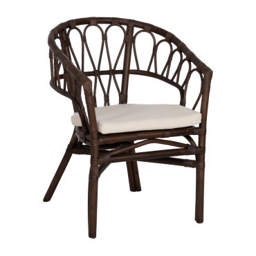 Silla de ratán marrón apilable con cojín - 58 x 59 x 78 cm