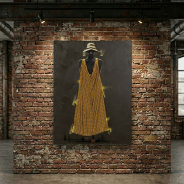 Pintura Africana Amarillo Lienzo 90 X 3,50 X 120 Cm