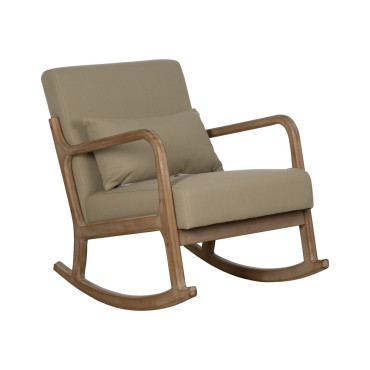 Mecedora de madera natural tapizada beige 66 x 80 x 88 cm