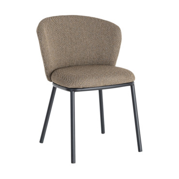 Silla de Comedor Tapizada Espiga Marrón Estructura Metal Negro 55x78x55 cm
