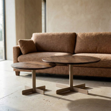 S/2 MESA CENTRO BEIGE-MARRÓN HIERRO 80 X 80 X 45 CM