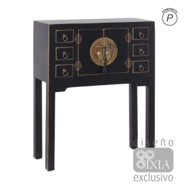 Consola recibidor Oriente Negro 2 puertas 6 cajones - 63 x 80 x 26 cm
