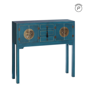 Consola recibidor de 4 puertas y 3 cajones Oriente, Azul