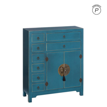 Mueble auxiliar Oriente Azul 2 puertas 8 cajones 73 x 90 x 26 cm