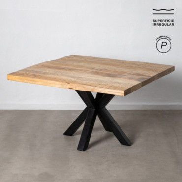 Mesa de comedor de madera cuadra Natural - Negro 130 x 76 X 130 cm