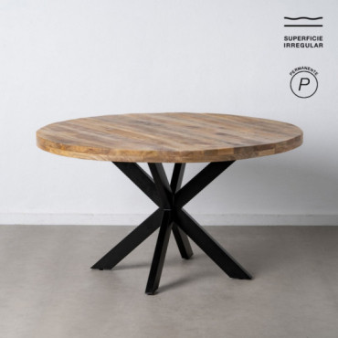 Mesa comedor redonda madera mango marrón - negro 140 x 77 x 140 cm