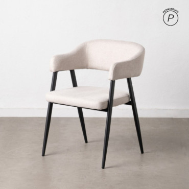 Silla de Comedor Tapizada Crema Patas de Acero Negro 56x81x60 cm