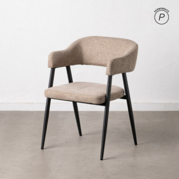 Silla de Comedor Tapizada Taupe Estructura Acero Negro 56x81x60 cm