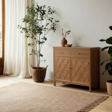 Recibidor 2 cajones 2 puertas Brayan Madera de Paulonia Natural 90 x 90 x 40 cm