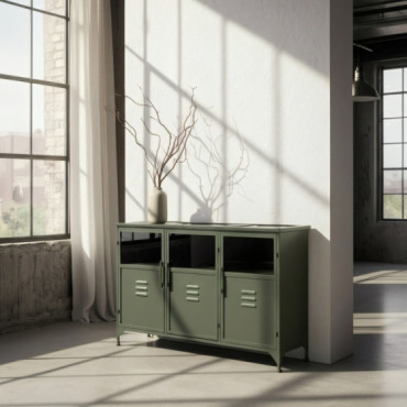 Aparador 3 puertas industrial Verde Menta 120 x 76 x 35 cm