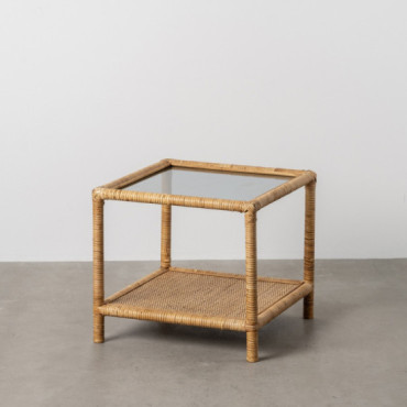 Mesa auxiliar cuadrada cristal ratán 50 x 45 x 50 cm