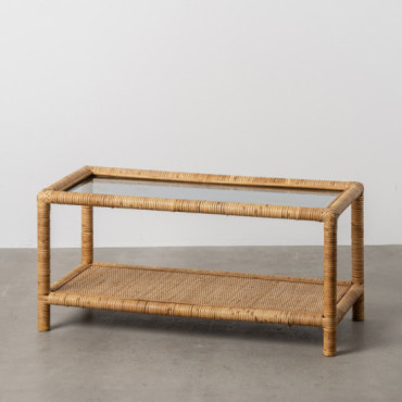 Mesa de centro rectangular cristal ratán 90 x 42 x 40 cm