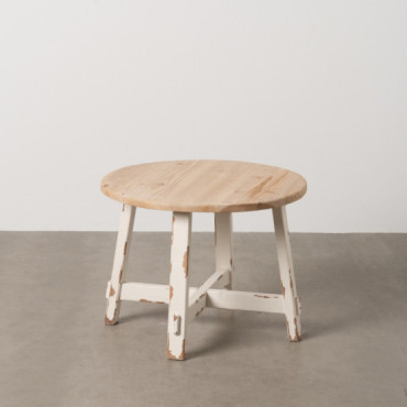 Mesa de centro redonda natural y blanca - 60 x 60 x 45 cm