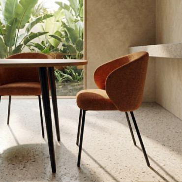 Silla de comedor tapizada marrón Contract Patas Metal 56,5x74,5x56 cm