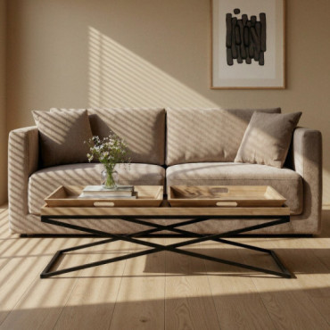 MESA CENTRO NATURAL-NEGRO MADERA-METAL 113 X 50 X 36,50 CM