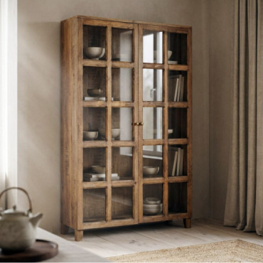Vitrina en madera de mango con acabado natural y cristal 120 x 194 x 40 cm