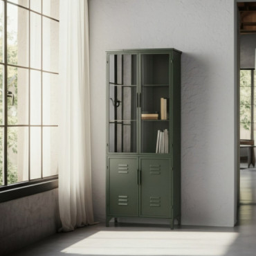 Vitrina Industrial 4 puertas en hierro color verde menta con cristal texturizado 72 x 178 x 35 cm