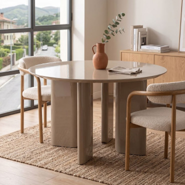 Mesa de comedor redonda Taupe alto brillo 120 x 75 x 120 cm