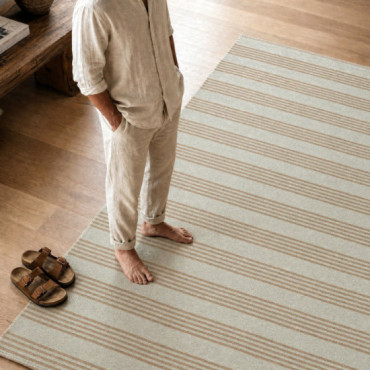 Alfombra in and out reversible a rayas en polipropileno beige 160 x 1 x 230 cm