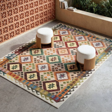 Alfombra kilim étnica impresa terracota y granate 160 x 1 x 230 cm
