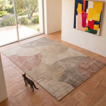 Alfombra salón gran formato formas orgánicas natural-teja viscosa 200 x 1 x 300 cm