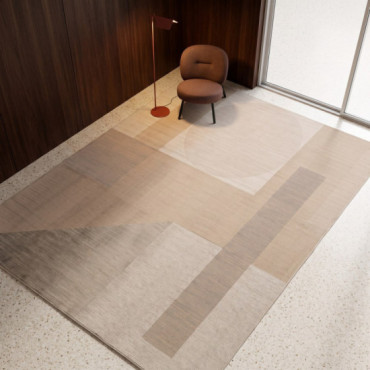 Alfombra salón gran formato geométrica bauhaus natural-verde viscosa 200 x 1 x 300 cm