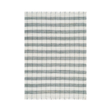 Alfombra tejida a rayas cuadros vichy verde salvia y blanco con flecos 160 x 1 x 230 cm