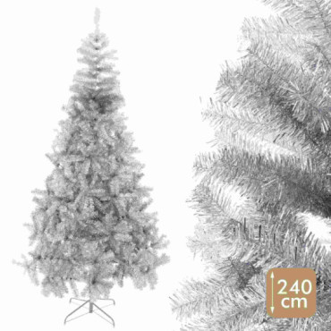Árbol de navidad artificial de espumillón plateado brillante con 1180 ramas Ø130 x 240 cm
