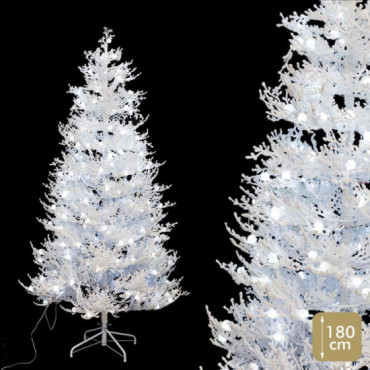 Árbol de navidad artificial flocado blanco con 240 luces LED frías y 485 ramas Ø107 x 180 cm