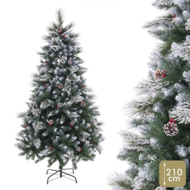 Árbol de navidad artificial nevado con acebo y piñas de 1029 ramas Ø120 x 210 cm