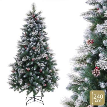 Árbol de navidad artificial nevado con acebo y piñas de 1372 ramas Ø135 x 240 cm