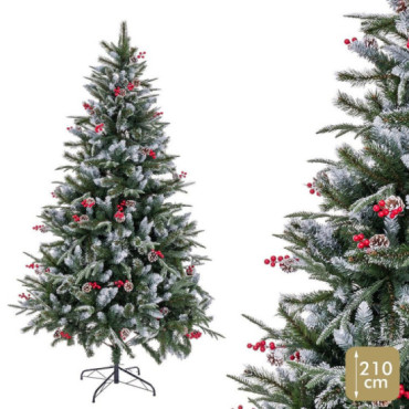 Árbol de navidad artificial nevado con piñas y acebo de 1056 ramas Ø125 x 210 cm