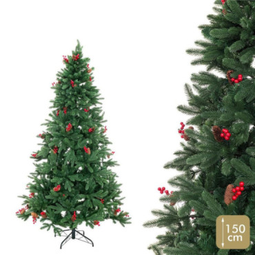 Árbol de navidad artificial verde con piñas y acebo de 385 ramas Ø94 x 150 cm