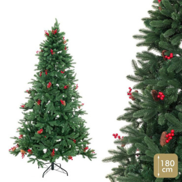 Árbol de navidad artificial verde con piñas y acebo de 589 ramas Ø107 x 180 cm