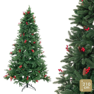Árbol de navidad artificial verde con piñas y acebo de 869 ramas Ø122 x 210 cm