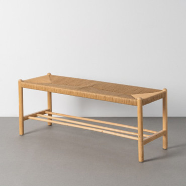Banco de madera de caucho y cuerda de papel natural 120 x 46 x 40 cm