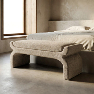 Banqueta tapizada beige 115 x 45 x 43 cm