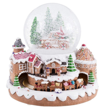 Bola de nieve musical con luz multicolor y tren en movimiento 24 x 24 x 24 cm