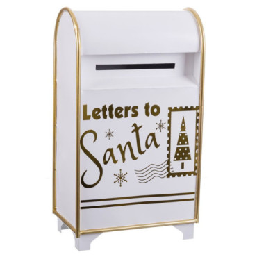 Buzón navideño de metal blanco y oro 34,5 x 61,5 x 21,5 cm