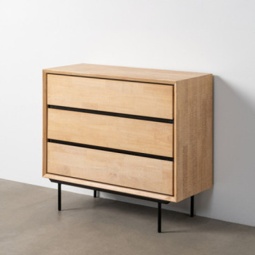 Cómoda de madera de caucho y metal natural y negro 99,5 x 87 x 40 cm