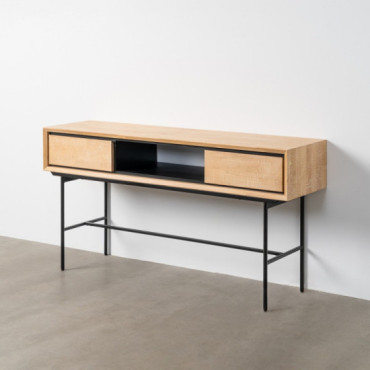 Escritorio con dos cajones y hueco central en madera de caucho y metal 150 x 74 x 40 cm
