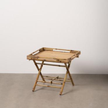 Mesa auxiliar cuadrada plegable con bandeja de bambú 56 x 50 x 56 cm