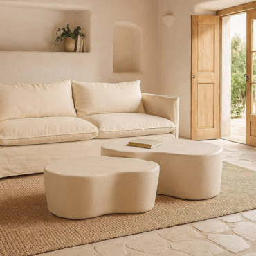 Mesa de centro arriñonada fija de DM blanco 125,5 x 46 x 79 cm